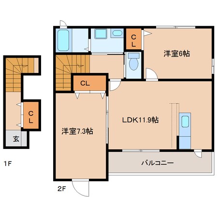 畝傍御陵前駅 徒歩4分 2階の物件間取画像